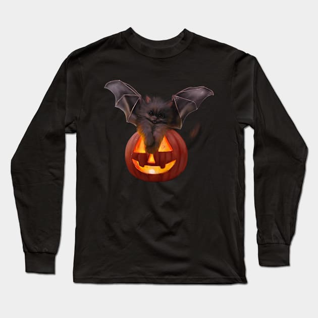 Cat bat Long Sleeve T-Shirt by Brooklyn Smith Art 